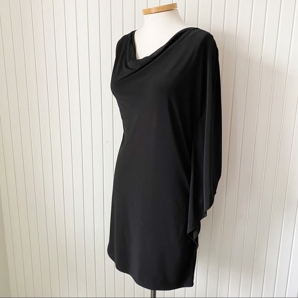 NWT Eliza J Black Sheath Cocktail Party Dress with One Side Wing Sleeve Size 10 - Picture 16 of 16